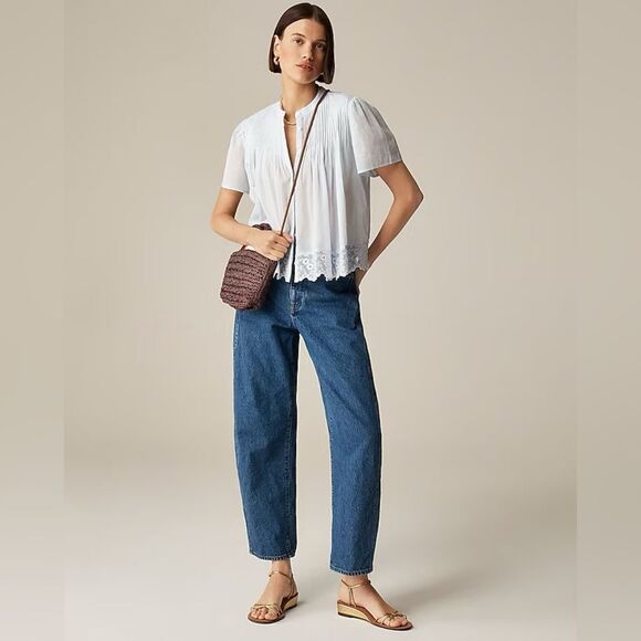 NWT J CREW Lace-trim pintuck top in cotton voile in Glacier blue - Picture 2 of 8